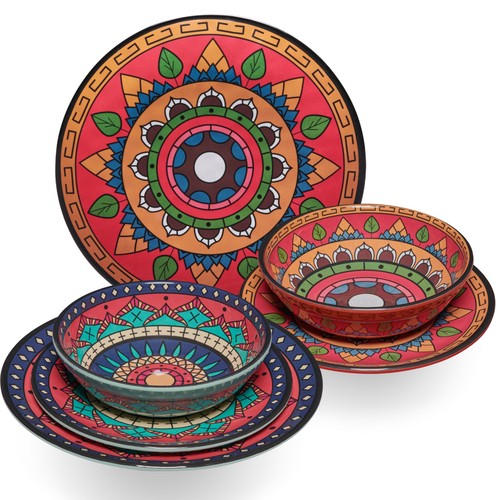 Melamin geschirr set blau rot - set,